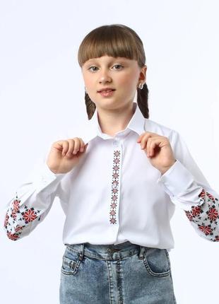 Шкільна блузка вишиванка для дівчинки, блуза патріотична для дівчинки,