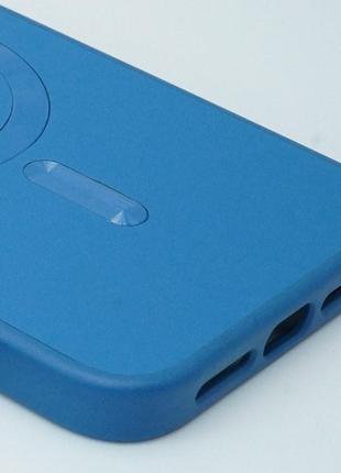 Противоударный кожаный чехол с magsafe на iphone 13 pro max синий / чехол на айфон 13 про макс