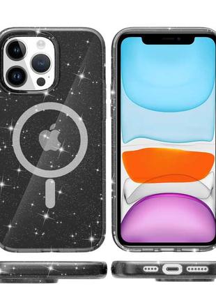 Чехол на iphone 12 pro max черный с блёстками блестящий с магсейф magsafe на телефон айфон 12 про макс 2