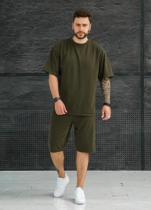 Красный спортивный костюм мужской оверсайз футболка шорты