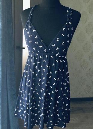 🔥 сарафан 🔥 міні плаття бавовна принт якоря коротке плаття