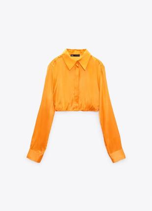 Сорочка топ, сопочка атласна рубашка кроп zara топік