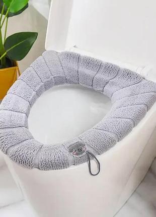 Чехол на сиденья синий унитаза съемный мягкий теплый с фиксацией для туалета 30 см