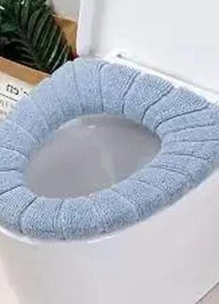 Чехол на сиденья синий унитаза съемный мягкий теплый с фиксацией для туалета 30 см