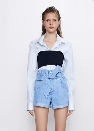 Короткие джинсовышорты с поясом zara
