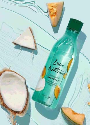 Підбадьорливий гель для душу з органічною кокосовою водою та динею love nature орифлейм код 41264 250 мл