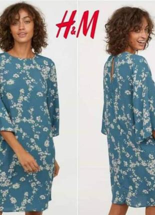 Gp j baker x h&m сине-голубое платье-туника в стиле бохо с широкими рукавами, размер l-xxl, цветочный принт
