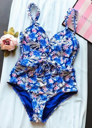 Купальник сдельный слитный в цветы на шнуровке