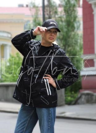 Вітровка жіноча коттонова чорно-сіра з малюнком шпилька black silver