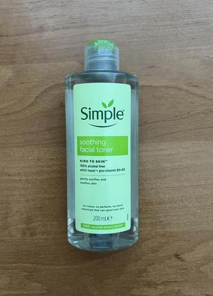 Заспокійливий тонік для обличчя simple kind to skin soothing facial toner, 200 мл