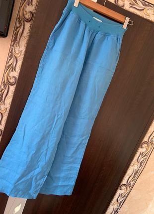 Льняные брюки, цвет голубо-синий1 фото