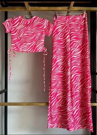 Костюм с принтом зебра ♥️ штаны и топ с завязками 5 цветов