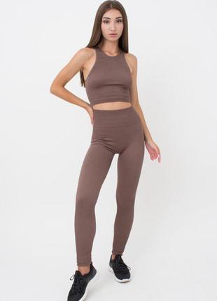 Леггинсы женские бесшовные спортивные в рубчик giulia leggings rib коричневый s/m
