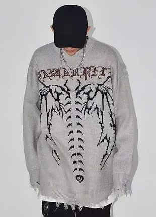 (1023) новый хип-хоп уличный вязаный свитер для мужчин готический пуловер