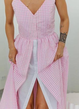 20796 katrina сукня довга сарафан на завязках рожева з білим підкладом бавовна і батист6 фото