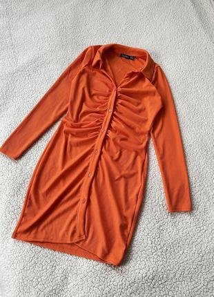 Платье поло в рубчик, яркое летнее платье, платье со сборками и пуговицами