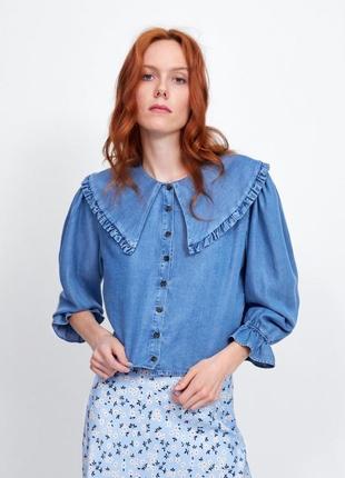 Блуза джинсова zara з комірцем