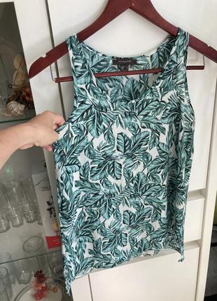 Primark 6/34 xs/s идеально летняя блуза майка прямого кроя в растительный принт лист зеленый беж