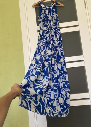 Oasis 6/32 xxs/xs/s романтична святкова вечірня максі зі спідницею плісе  синя в білий рослинний квітковий принт сукня3 фото