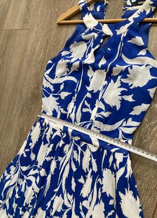 Oasis 6/32 xxs/xs/s романтична святкова вечірня максі зі спідницею плісе  синя в білий рослинний квітковий принт сукня10 фото