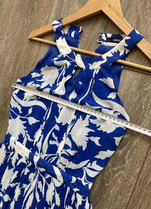 Oasis 6/32 xxs/xs/s романтична святкова вечірня максі зі спідницею плісе  синя в білий рослинний квітковий принт сукня7 фото
