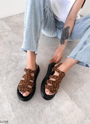 Трендові леопардові босоніжки переплетені натуральні 110354 фото