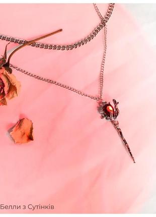 Цепочка с розой винтаж красный камень многослойный колье цветок готическое лолета сумерки...