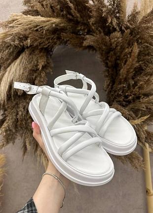 Женские стильные, легкие белые кожаные босоножки, из натуральной кожи, топ продаж