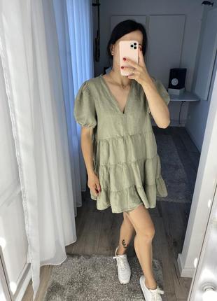 Льняное туника короткое платье zara