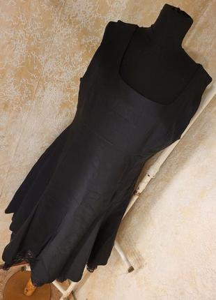Платье сарафан черное 42 кружево приталенное клеш от греди талии солнуе полусолнце по фигуре без рукавов квадратный вырез10 фото