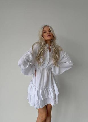 Біла муслінова коротка сукня4 фото