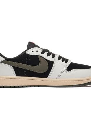 Чоловічі кросівки nike air jordan 1 low og x travis scott olive2 фото