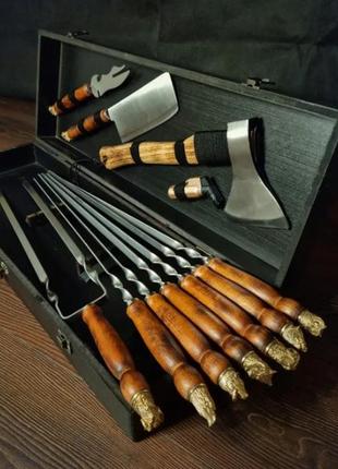 Набір шампурів "animals 2" у кейсі, подарунковий набір шампурів, шампура ручної роботи, шашличний набір, подарунок