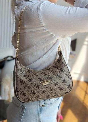 Стильная удобная повседневная женская сумка guess bagget сумка-багет фирменная сумка багет с цепочкой сумка-хобо с ремешком