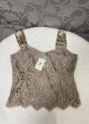 Новая кружевная маечка люкс бренда paddy campbell с шелковыми бретелями на подкладе