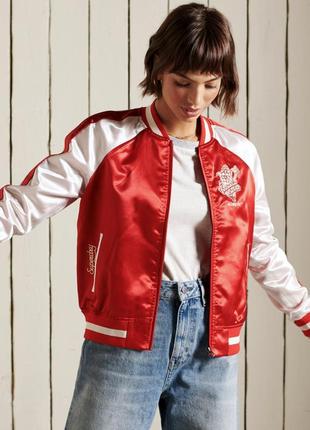 Superdry women’s red white full zip bomber jacket husky’s relaxed fit жіноча куртка, бомбер