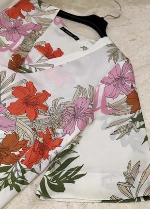 Блуза сатинова під шовк zara satin flowy floral print blouse size m6 фото