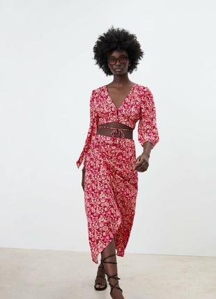 Юбка на запах zara цветочный принт летняя юбка из вискозы зара