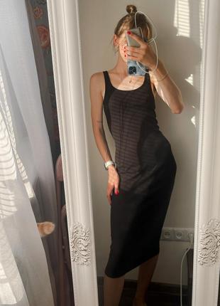Черное платье миди в рубчик, платье майка hm