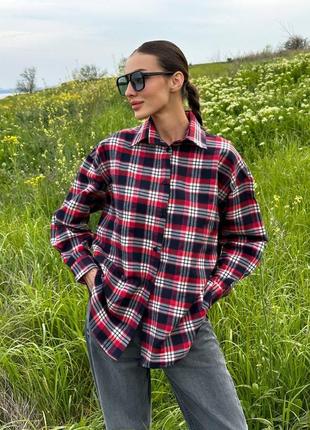 Последние! клетчатая рубашка удлиненный хлопок коттон клетка под zara mango h&m фланелевые красная зеленая синяя коричневая3 фото