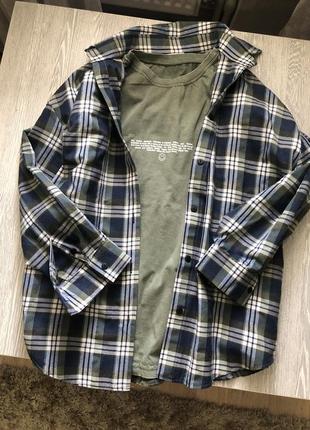 Последние! клетчатая рубашка удлиненный хлопок коттон клетка под zara mango h&m фланелевые красная зеленая синяя коричневая6 фото