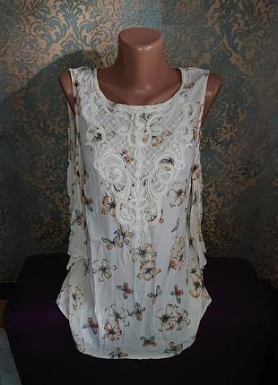 Красивая блуза в бабочки вискоза р.44 /46 блузка блузочка