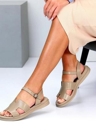 Зручні жіночі шкіряні бежеві літні босоніжки натуральна шкіра літо2 фото