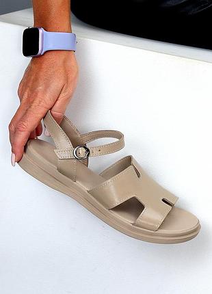 Зручні жіночі шкіряні бежеві літні босоніжки натуральна шкіра літо4 фото
