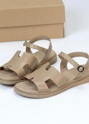Зручні жіночі шкіряні бежеві літні босоніжки натуральна шкіра літо9 фото