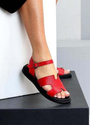 Універсальні жіночі шкіряні червоні літні босоніжки натуральна шкіра літо
