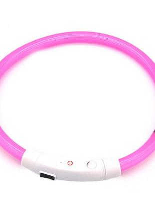 Светодиодный led ошейник l-18 usb светящийся водоотталкивающий для собак и котов  pink l ve-33