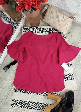 Брендовая льняная натуральная розовая блуза massimo dutti🩷