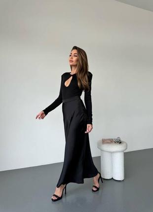 Довга сатинова спідниця, длинная сатиновая юбка4 фото