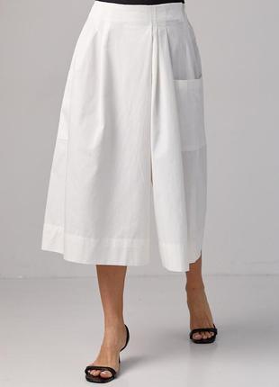 Женские штаны-кюлоты с имитацией юбки - молочный цвет, m (есть размеры)1 фото